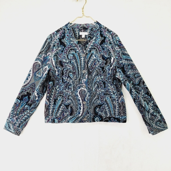 Charter Club Blue/Gray Paisley Petite Stretch Corduroy "Jean" Style Jacket P2570 - Picture 1 of 7